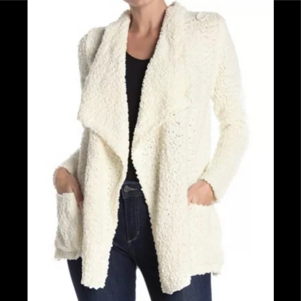 🍂🍁Bobeau Cream Boucle Popcorn Draped Side Pockets Button Cardigan Sweater S